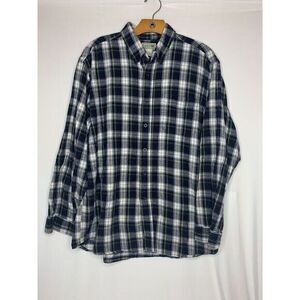 LL Bean Flannel Button Down‎ Shirt Men's Large L Long Sleeve Plaid Green White
